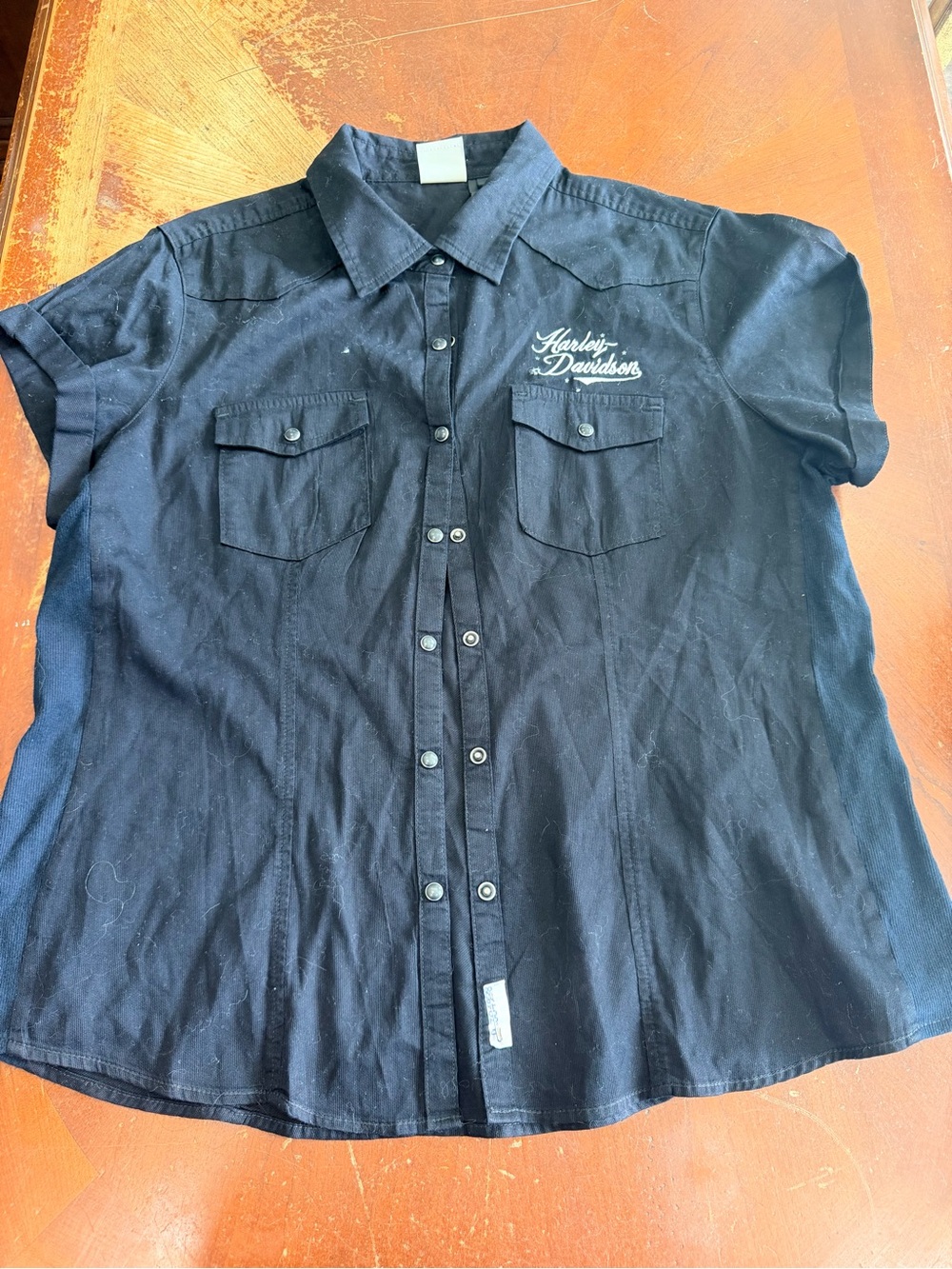 Harley-Davidson Navy Black Short-Sleeve Snap Work Shirt